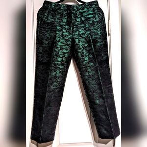 J.Crew Black and Evergreen Jacquard Metallic Cropped Straight Pants Size 0